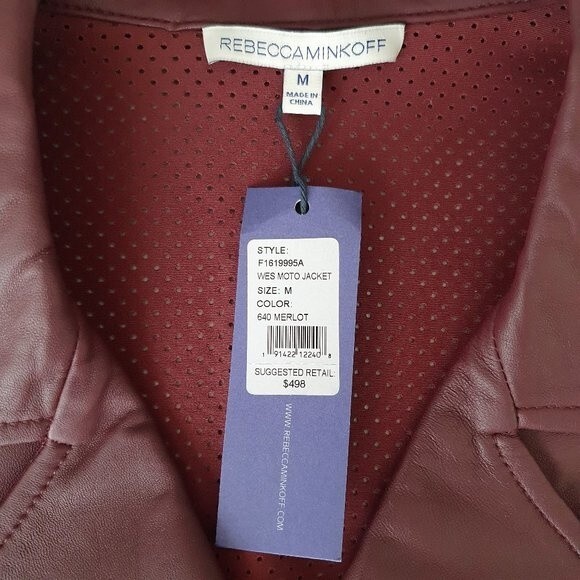 REBECCA MINKOFF NEW MERLOT WES Lambskin Leather Moto Jacket M - Picture 4 of 11